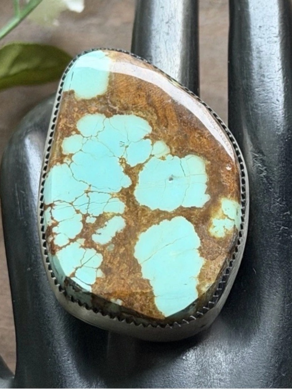 Navajo Native Sterling Silver Number 8 Turquoise Adjustable Ring Leslie Nez Gift